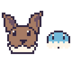 Pixel art Évoli et Grenousse mini, grille 40 × 40
