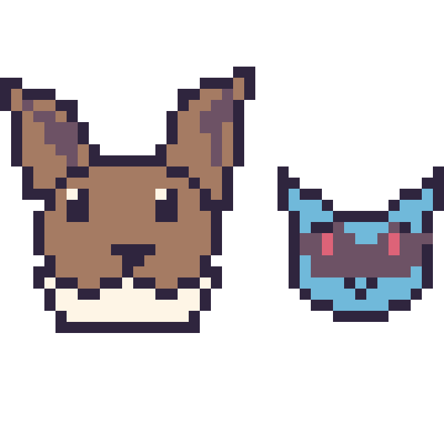 Modèle de pixel art Évoli et Lucario mini sur une grille de 40 par 40 cases