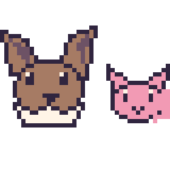 Pixel art Évoli et Mew mini, grille 40 × 40
