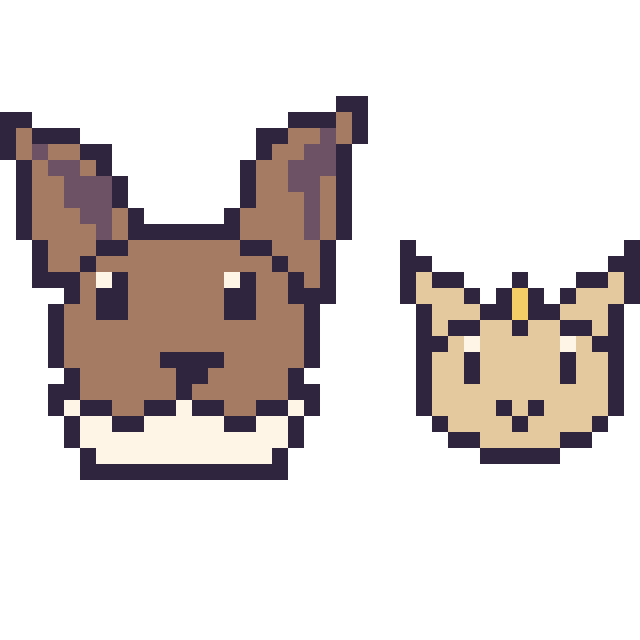Modèle de pixel art Évoli et Miaouss mini sur une grille de 40 par 40 cases