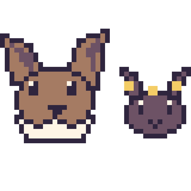 Modèle de pixel art Évoli et Noctali mini sur une grille de 40 par 40 cases