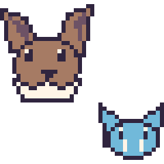Pixel art Évoli et Nosferapti mini, grille 40 × 40