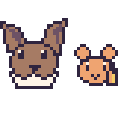 Pixel art Évoli et Ouisticram mini, grille 40 × 40