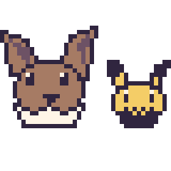Pixel art Évoli et Pichu mini, grille 40 × 40