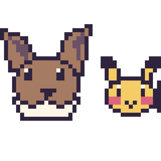 Modèle de pixel art Évoli et Pikachu mini sur une grille de 40 par 40 cases