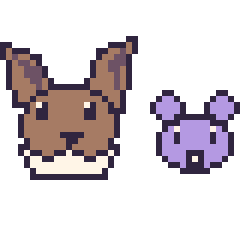 Pixel art Évoli et Rattata mini, grille 40 × 40