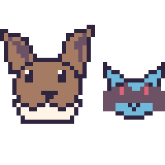 Pixel art Évoli et Riolu mini, grille 40 × 40