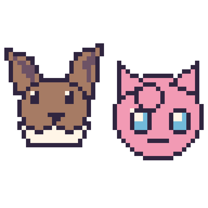 Modèle de pixel art Évoli et Rondoudou sur une grille de 48 par 48 cases