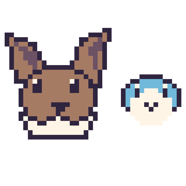 Modèle de pixel art Évoli et Tiplouf mini sur une grille de 40 par 40 cases