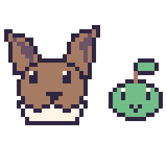Pixel art Évoli et Tortipouss mini, grille 40 × 40