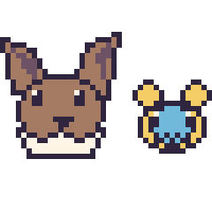 Pixel art Évoli et Wattouat mini, grille 40 × 40