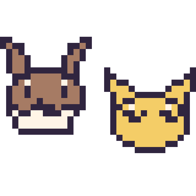Modèle de pixel art Évoli mini et Abra mini sur une grille de 32 par 32 cases