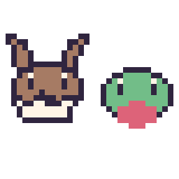 Pixel art Évoli mini et Arcko mini, grille 32 × 32