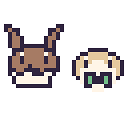 Pixel art Évoli mini et Brindibou mini, grille 32 × 32