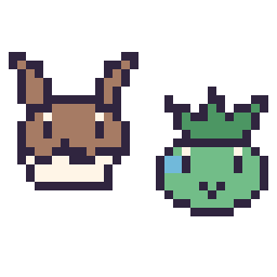 Pixel art Évoli mini et Bulbizarre mini, grille 32 × 32