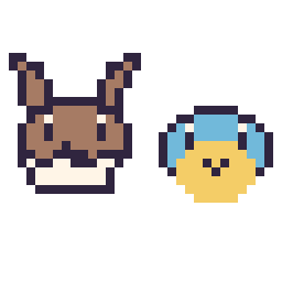 Pixel art Évoli mini et Carapuce mini, grille 32 × 32