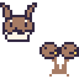 Pixel art Évoli mini et Doduo mini, grille 32 × 32