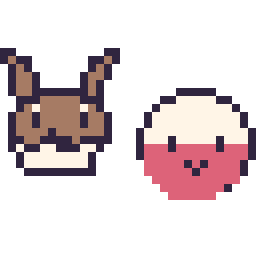 Pixel art Évoli mini et Électrode mini, grille 32 × 32