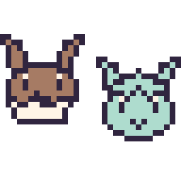 Pixel art Évoli mini et Givrali mini, grille 32 × 32