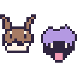 Pixel art Évoli mini et Kokiyas mini, grille 32 × 32