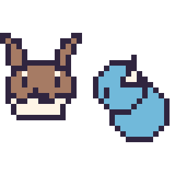 Pixel art Évoli mini et Lokhlass mini, grille 32 × 32
