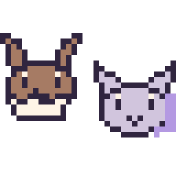 Pixel art Évoli mini et Mewtwo mini, grille 32 × 32