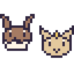 Pixel art Évoli mini et Miaouss mini, grille 32 × 32
