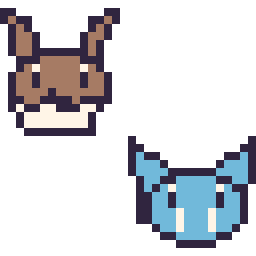 Pixel art Évoli mini et Nosferapti mini, grille 32 × 32