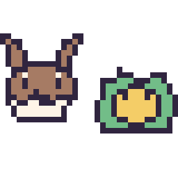 Pixel art Évoli mini et Nucléos mini, grille 32 × 32
