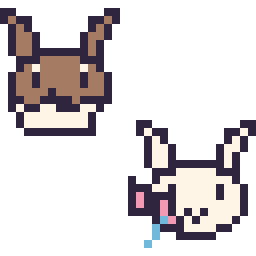 Pixel art Évoli mini et Nymphali mini, grille 32 × 32