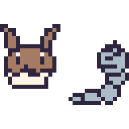 Pixel art Évoli mini et Onix mini, grille 32 × 32