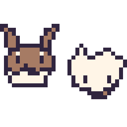 Pixel art Évoli mini et Osselait mini, grille 32 × 32