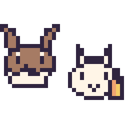 Pixel art Évoli mini et Ponyta mini, grille 32 × 32
