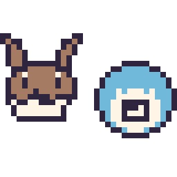 Pixel art Évoli mini et Ptitard mini, grille 32 × 32