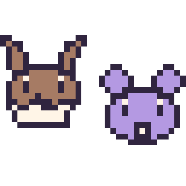 Modèle de pixel art Évoli mini et Rattata mini sur une grille de 32 par 32 cases