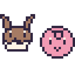 Pixel art Évoli mini et Rondoudou mini, grille 32 × 32