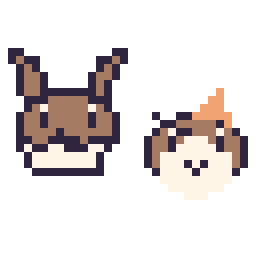 Pixel art Évoli mini et Roucool mini, grille 32 × 32
