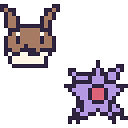 Pixel art Évoli mini et Staross mini, grille 32 × 32