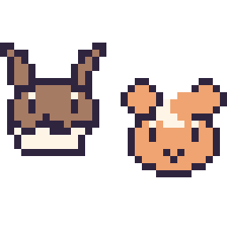 Pixel art Évoli mini et Teddiursa mini, grille 32 × 32