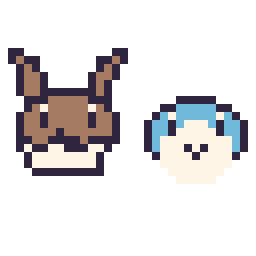 Pixel art Évoli mini et Tiplouf mini, grille 32 × 32