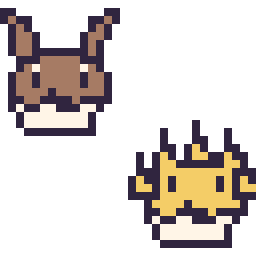 Pixel art Évoli mini et Voltali mini, grille 32 × 32