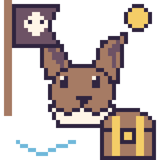 Modèle de pixel art Évoli en aventure pirate sur une grille de 40 par 40 cases