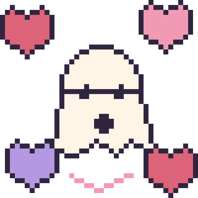 Modèle de pixel art Fantôme avec des cœurs sur une grille de 40 par 40 cases