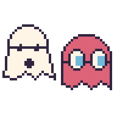 Pixel art Fantôme et Fantôme Pac-Man, grille 48 × 48