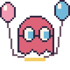 Pixel art Fantôme Pac-Man avec des ballons, grille 40 × 40