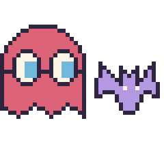 Pixel art Fantôme Pac-Man et Chauve-souris simple 16 × 16, grille 40 × 40