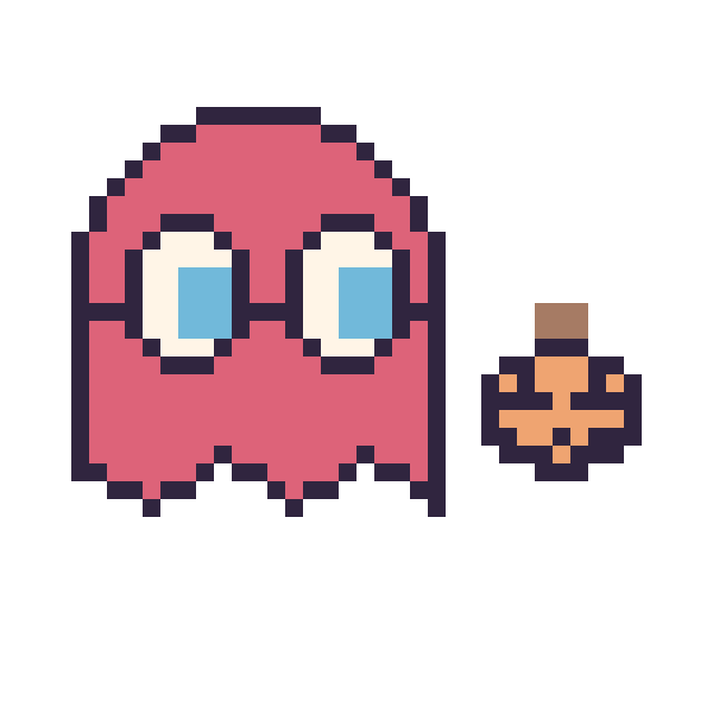 Modèle de pixel art Fantôme Pac-Man et Citrouille d'Halloween simple 10 × 10 sur une grille de 40 par 40 cases