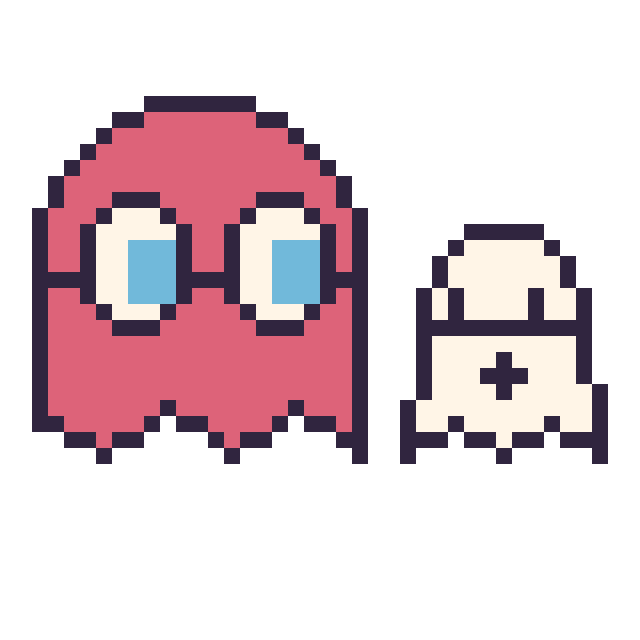 Modèle de pixel art Fantôme Pac-Man et Fantôme simple 16 × 16 sur une grille de 40 par 40 cases