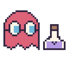 Pixel art Fantôme Pac-Man et Potion kawaii 16 × 16, grille 40 × 40