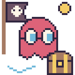 Pixel art Fantôme Pac-Man en aventure pirate, grille 40 × 40